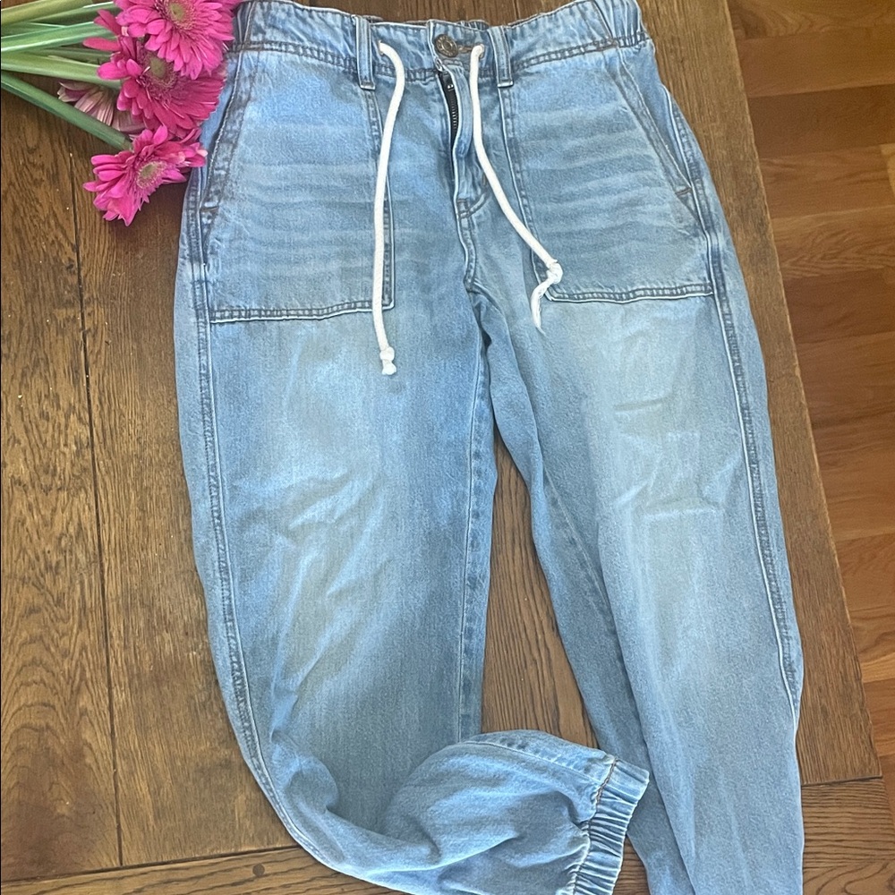 2 For $15 American Eagle Light Blue Denim Joggers with Drawstring